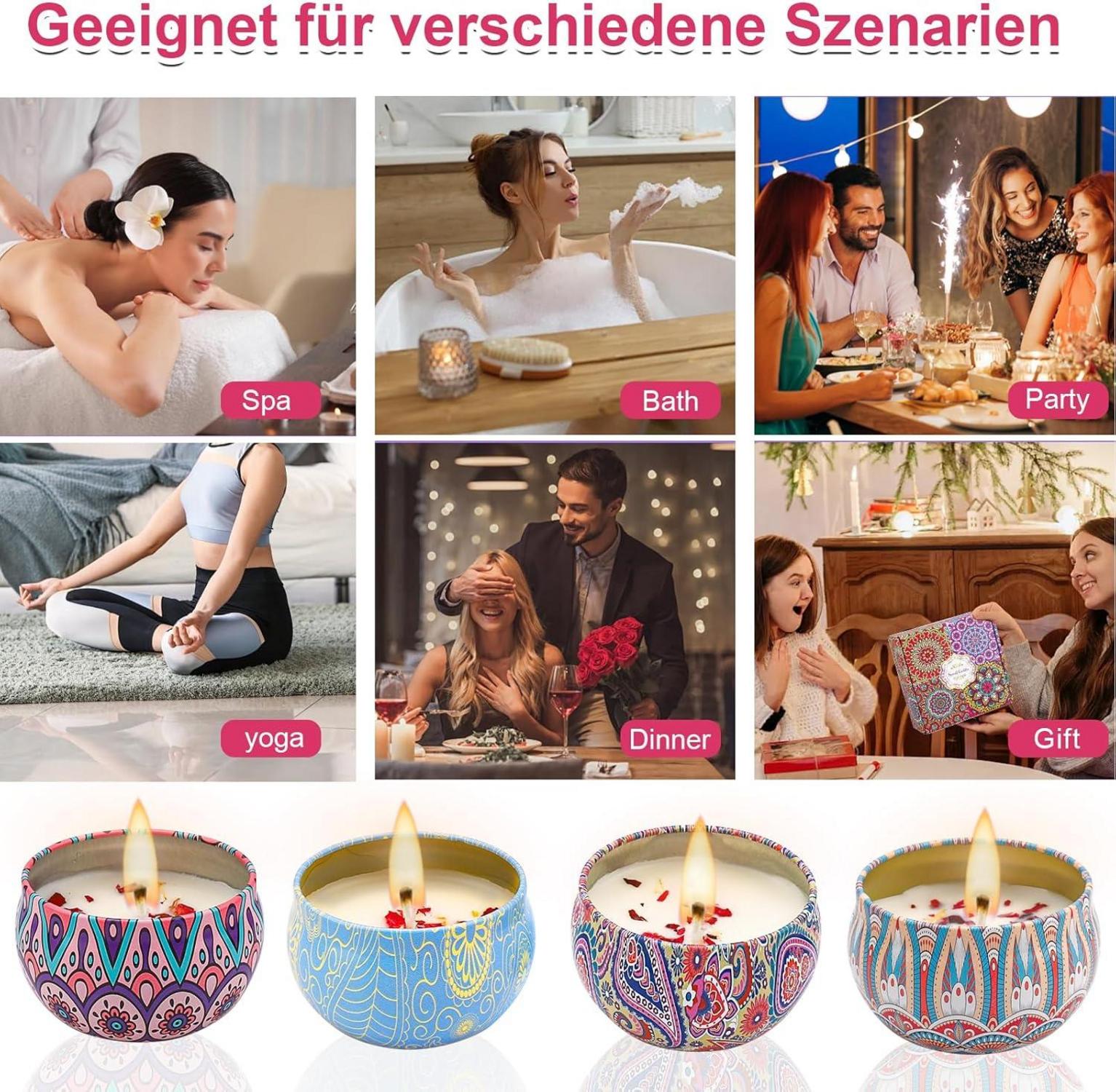 4er Duftkerzen Geschenkset Sojawachs Kerzenset Aromatherapie