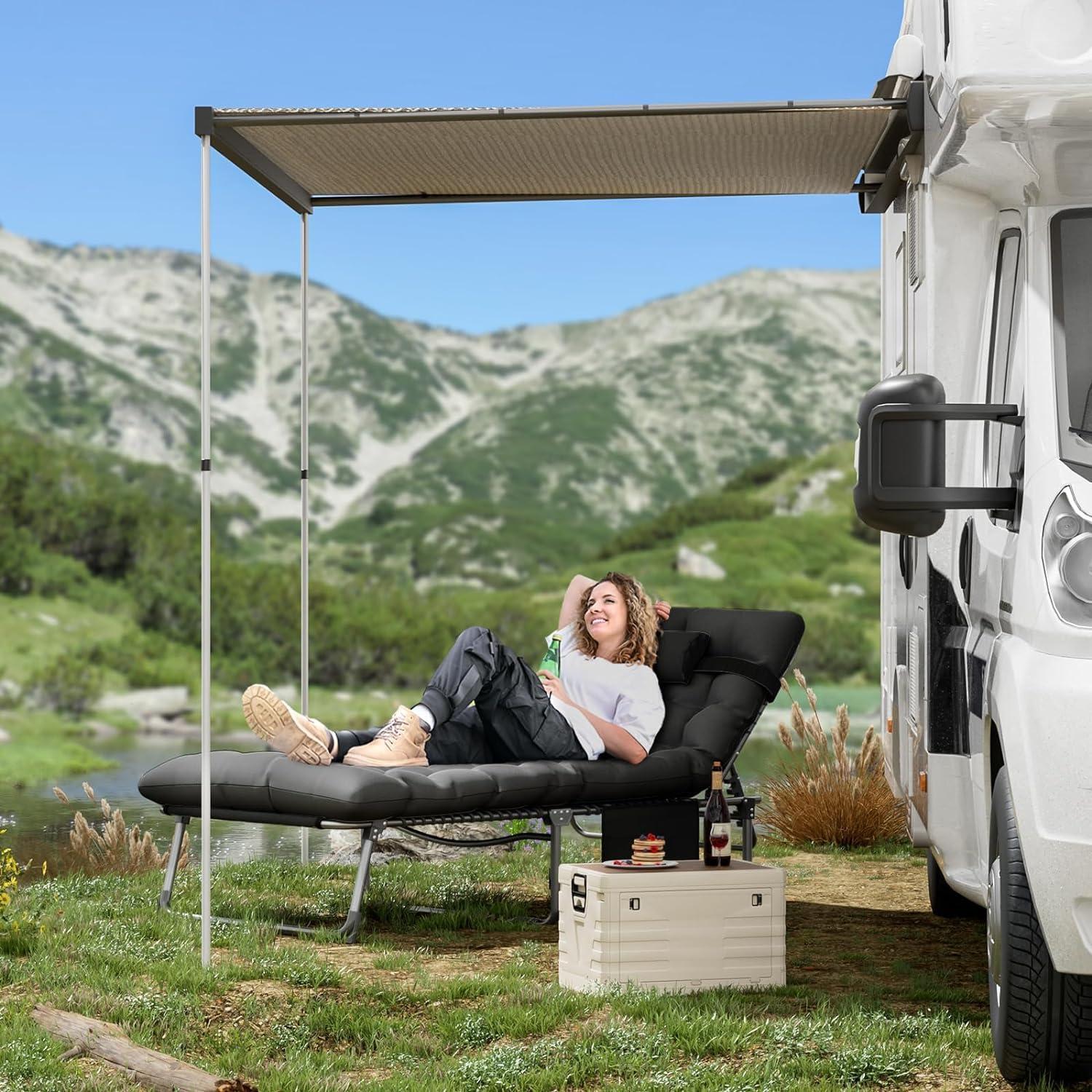 Klappbare Camping Liege mit verstellbarer Rückenlehne und