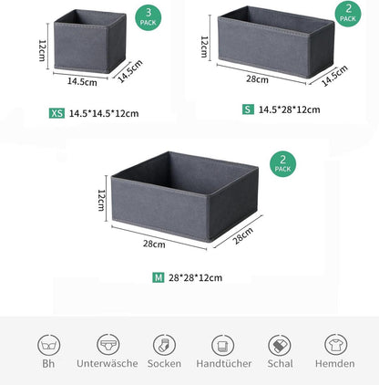 Schubladen Organizer Set für Kommode – Kleidung Aufbewahrungsboxen Grau