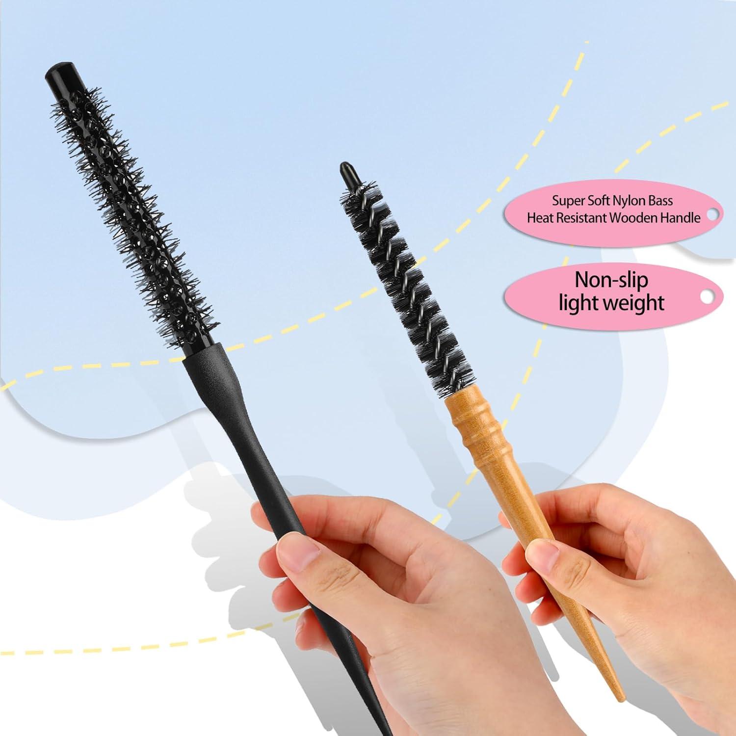2er Set Rundbürste Mini Fönbürste für Locken & Volumen, Holz