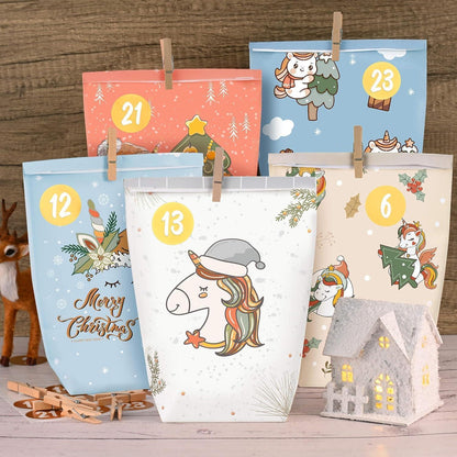 Adventskalender Tüten Einhorn Motiv 24 bedruckte