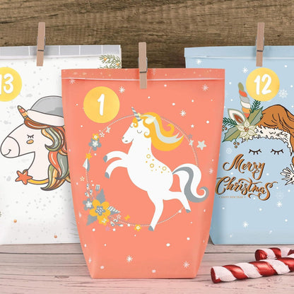 Adventskalender Tüten Einhorn Motiv 24 bedruckte
