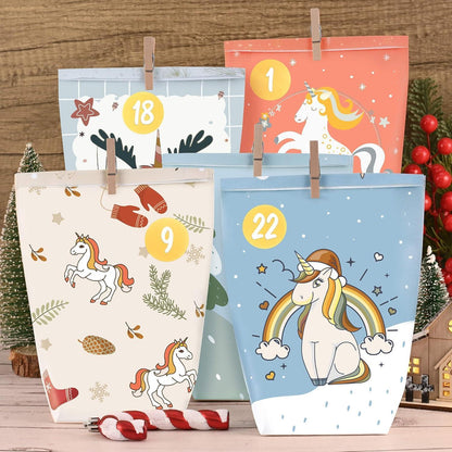 Adventskalender Tüten Einhorn Motiv 24 bedruckte