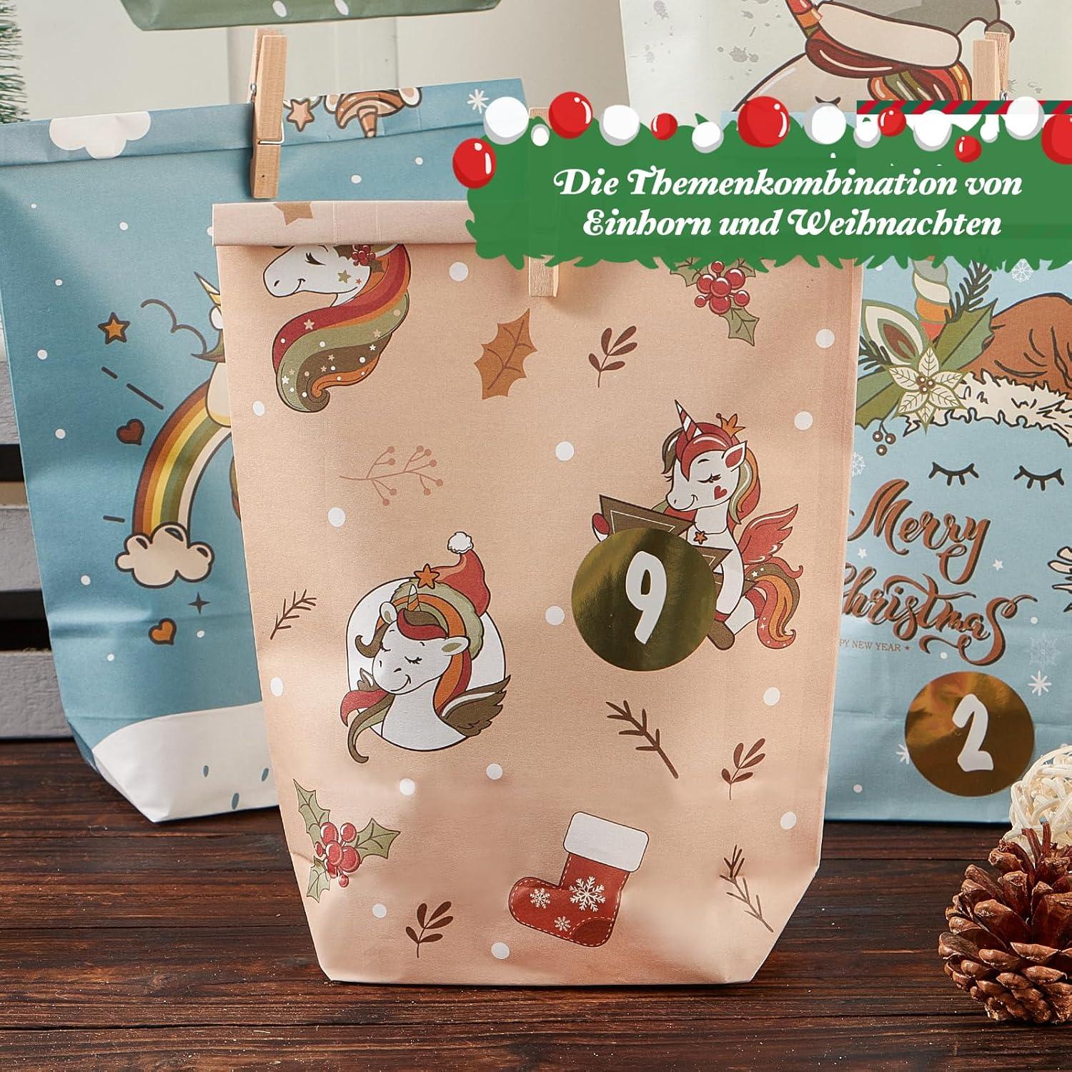 Adventskalender Tüten Einhorn Motiv 24 bedruckte