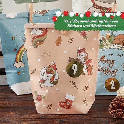 Adventskalender Tüten Einhorn Motiv 24 bedruckte