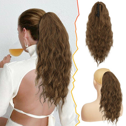Lockige Clip-in Pferdeschwanzverlängerung 45 cm Natürliches Haar