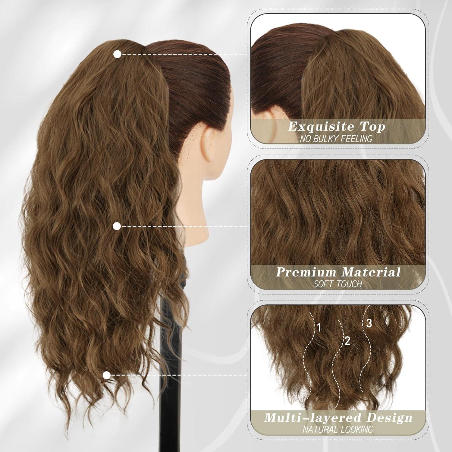 Lockige Clip-in Pferdeschwanzverlängerung 45 cm Natürliches Haar