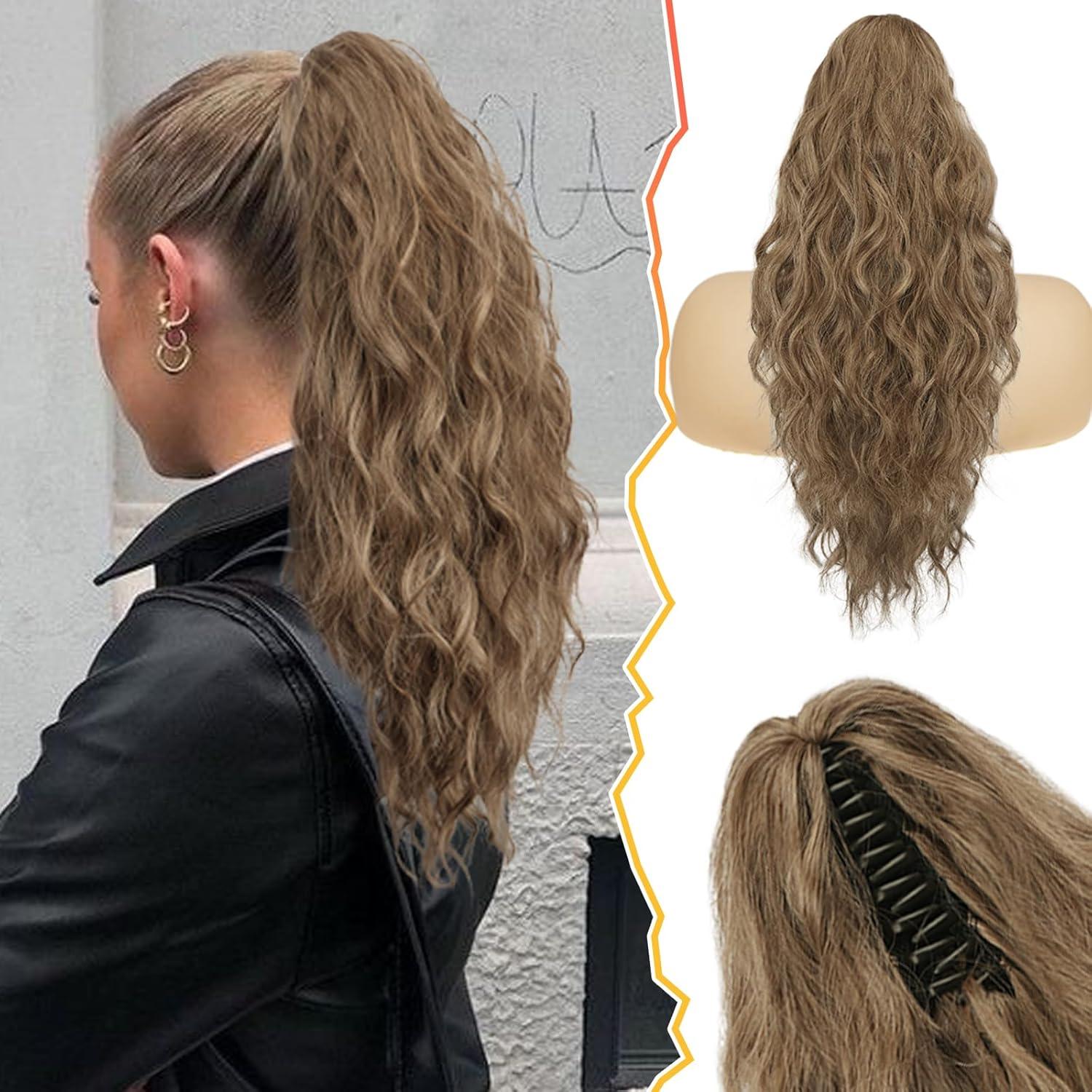 Lockige Pferdeschwanzverlängerung 45 cm natürliche Haarteile