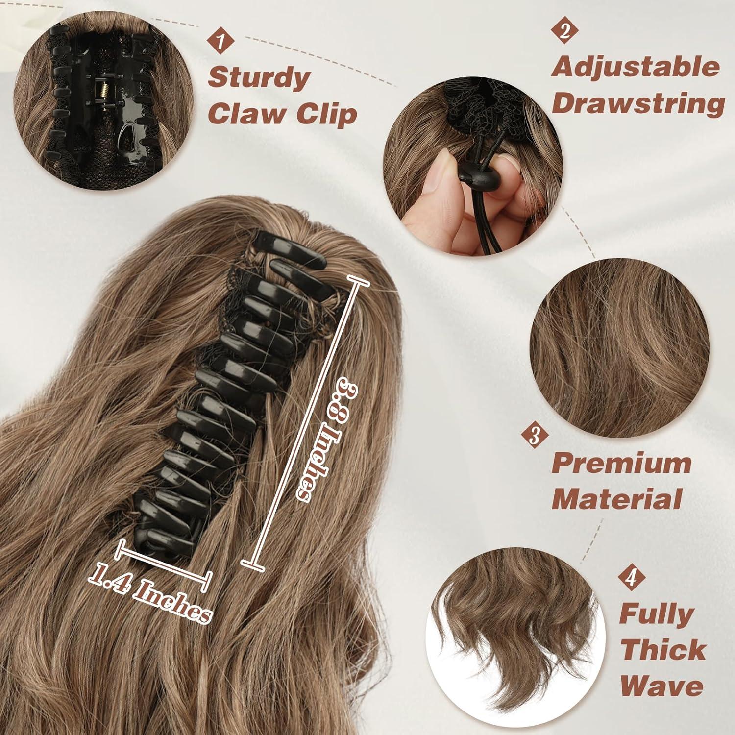 Lockiger Pferdeschwanz Clip Haarverlängerung 35 cm Synthetik Brauner