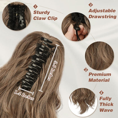Lockiger Pferdeschwanz Clip Haarverlängerung 35 cm Synthetik Brauner