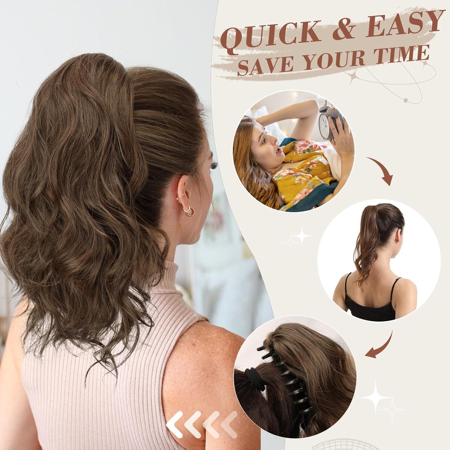 BARSDAR Kurzes Gewelltes Pferdeschwanz Extension Synthetik Haarteil 35cm Clip Lockig Damen Mädchen Schokolade Braun