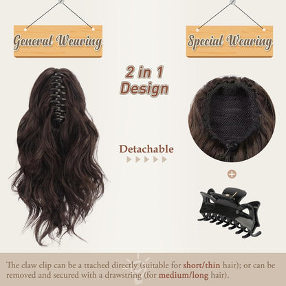 Gewellter Pferdeschwanz Clip 35cm Synthetik Haarteil Braun Lockig Damen