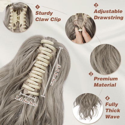 Pferdeschwanz Extension 35cm Grau Synthetik Haarverlängerung Clip