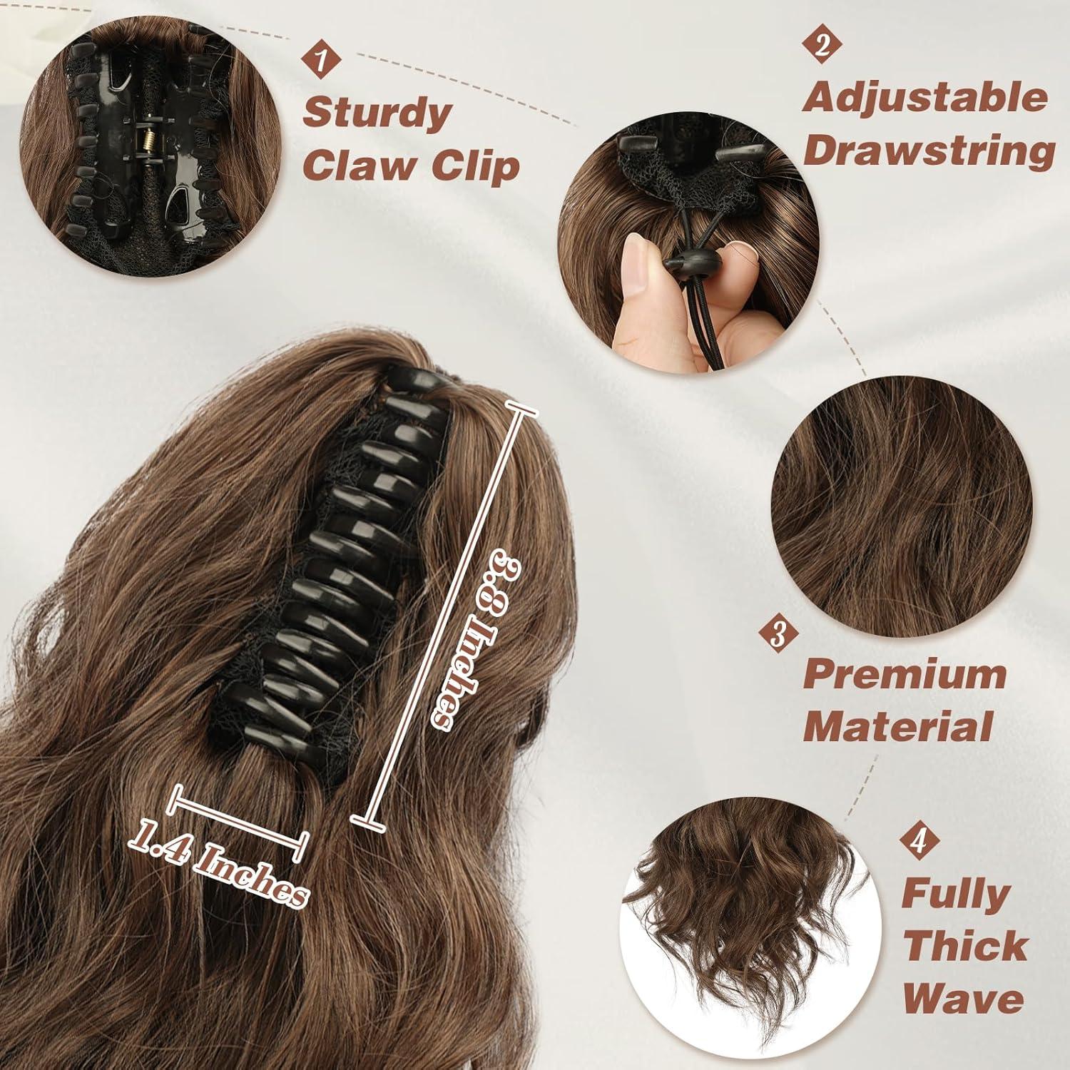 35cm Gewellte Braun Auburn Pferdeschwanz Haarverlängerung Clip