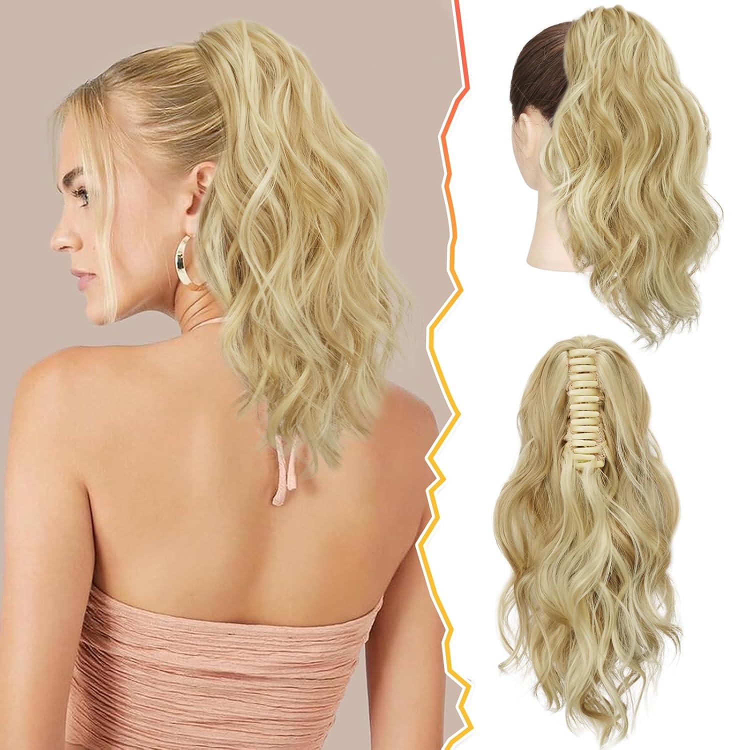 Lockiger Pferdeschwanz mit Klaue Clip 35cm Synthetik Blond