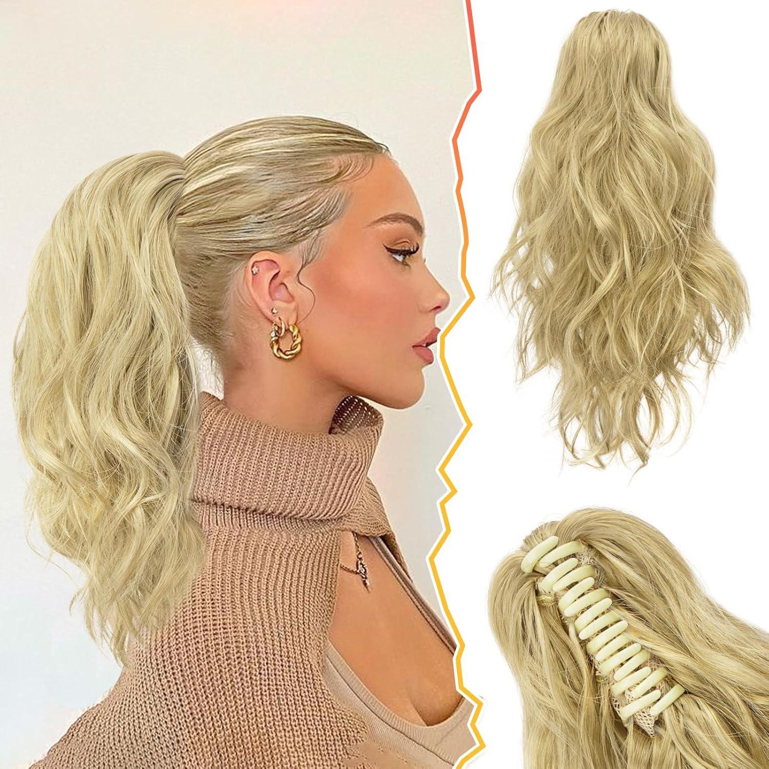 35cm Gewellte Pferdeschwanz Haarverlängerung Clip Blond