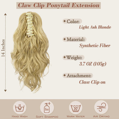 35cm Gewellter Pferdeschwanz Extension in Light Ash Blond