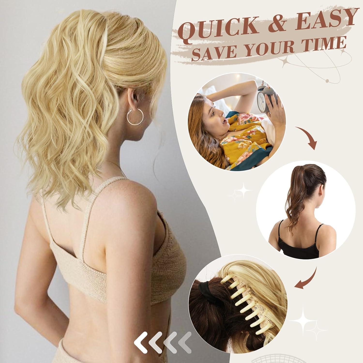 35cm Gewellter Pferdeschwanz Extension Blond Synthetik Haarteil
