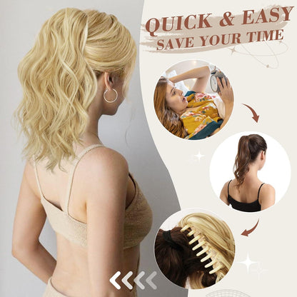 35cm Gewellter Pferdeschwanz Extension Blond Synthetik Haarteil