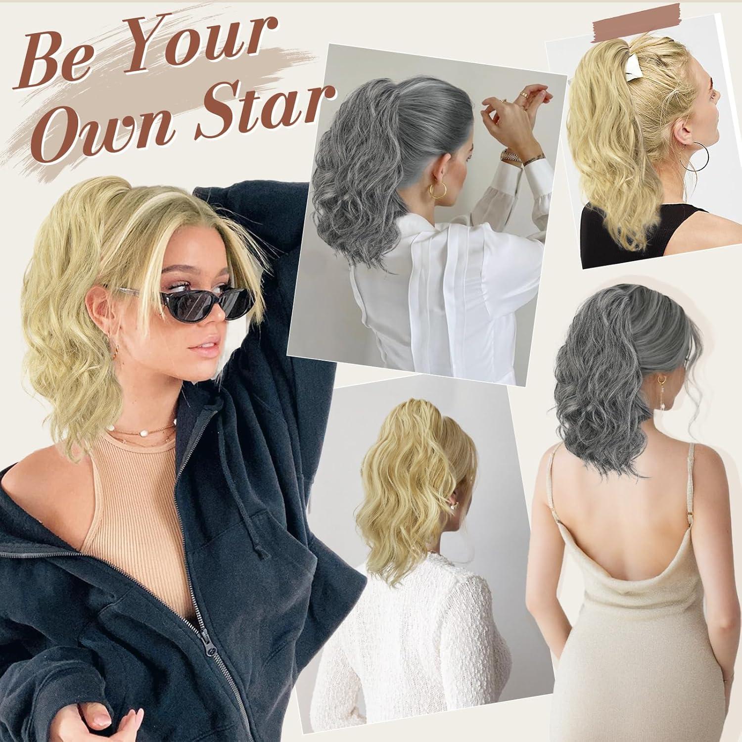 35 cm Kurzes Gewellt Pferdeschwanz Extension Lockig Blond.synthetik