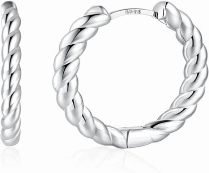 925 Sterling Silber Creolen 22mm Twisted Damen Ohrringe Elegantes