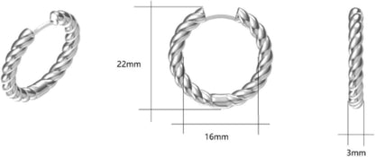 925 Sterling Silber Ohrringe Damen 22mm Twisted Creolen Elegante Ohrhänger