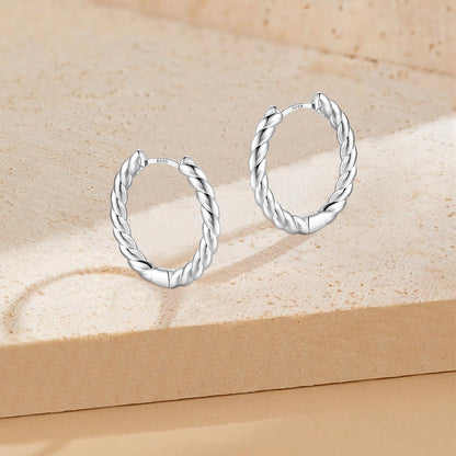 925 Sterling Silber Creolen Damen 15mm Twisted Verdrehte Ohrringe Brillant