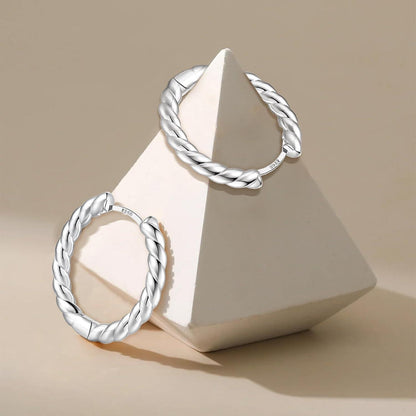 925 Sterling Silber Creolen Damen 15mm Twisted Ohrringe Mädchen