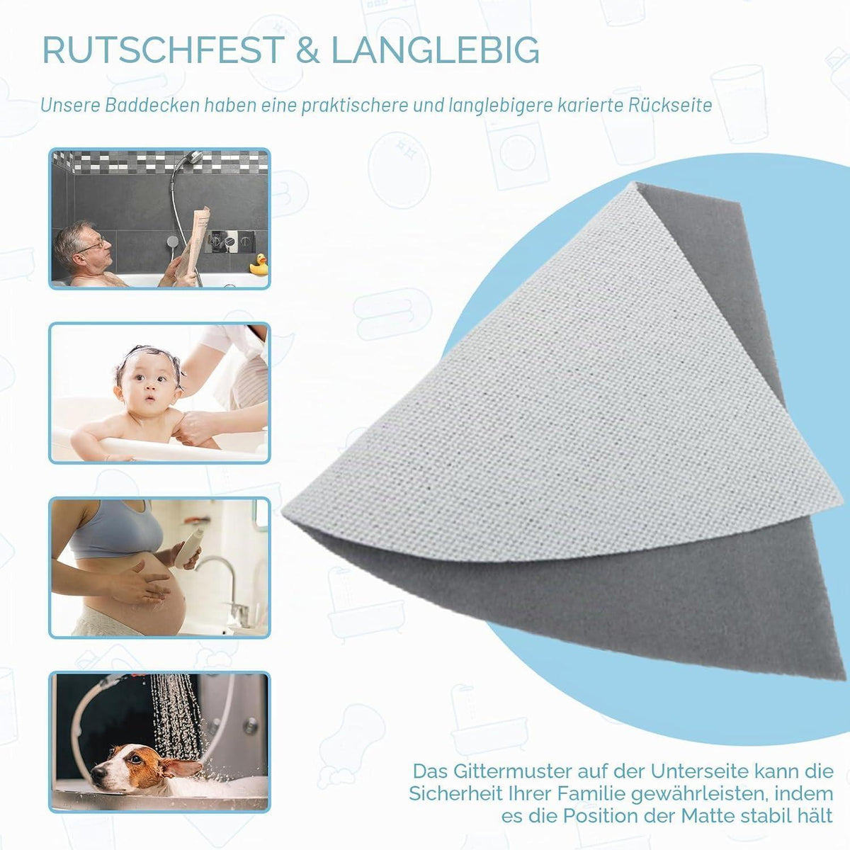 Rutschfeste Duschmatte Luffa 60x60 cm – Anti Schimmel & Abfluss