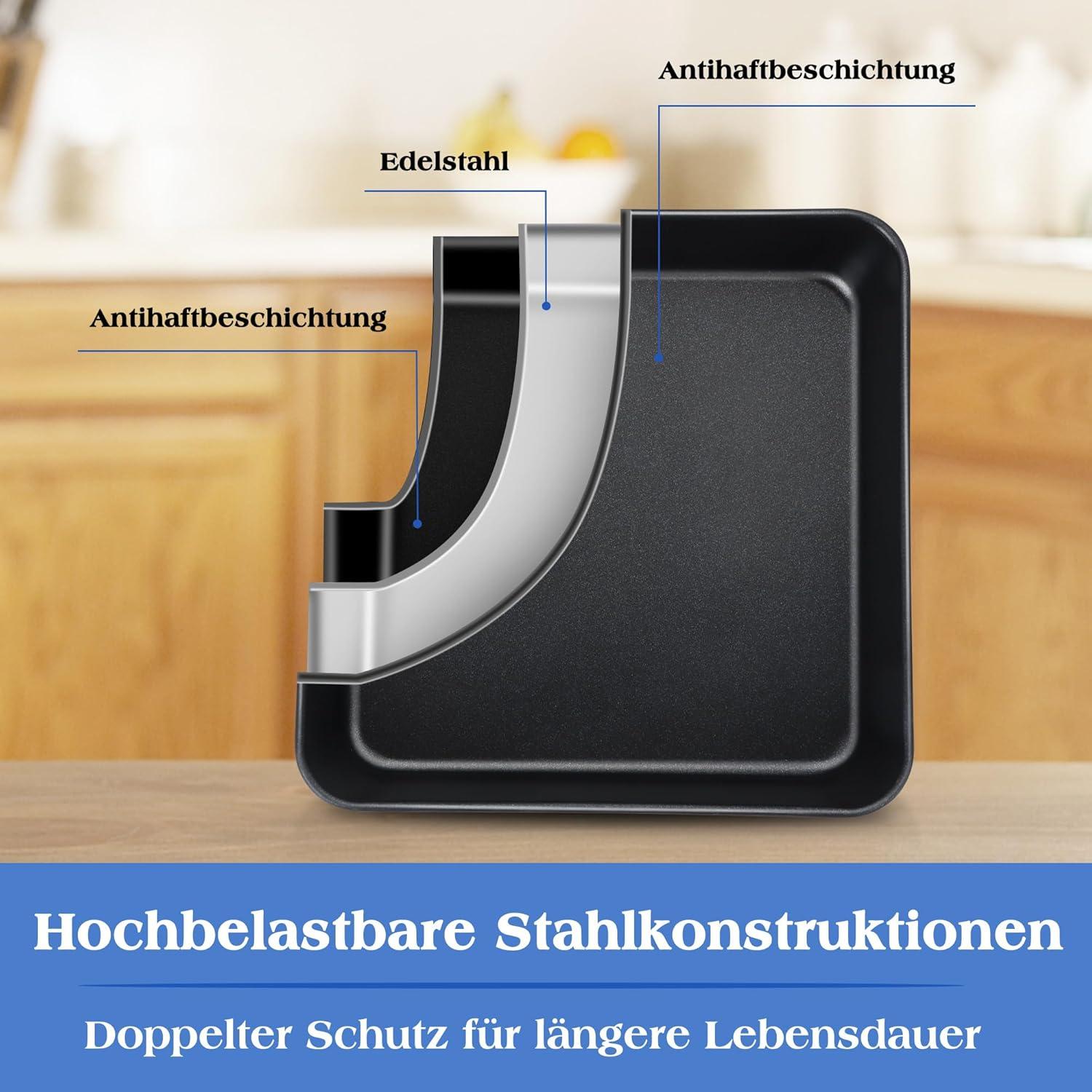 Joyfair Quadratische Edelstahl Backform 21x21x5 cm Antihaftbeschichtet
