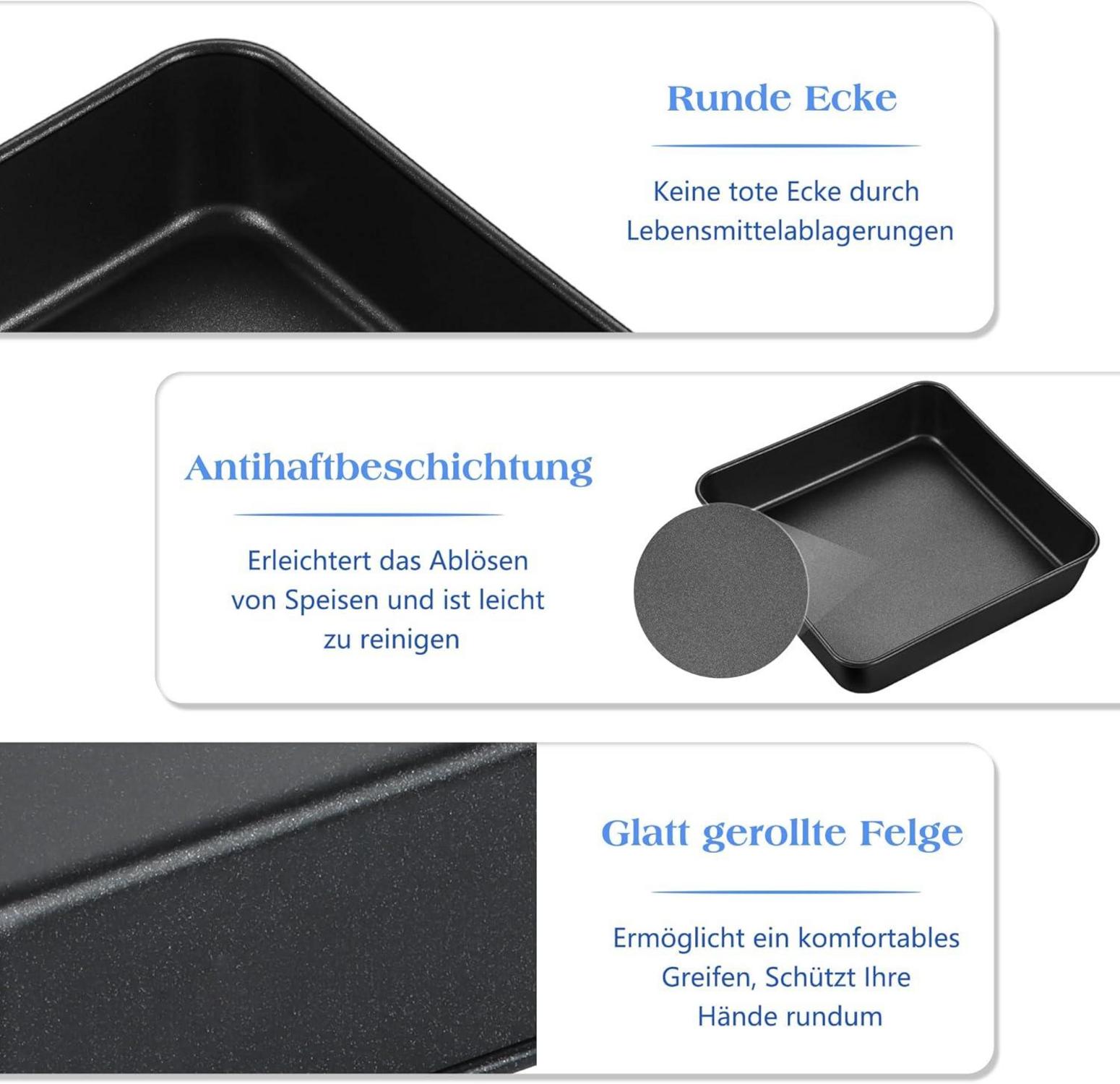 Quadratische Kuchenform Edelstahl Backform Antihaft 21x21x5 cm Brownie Lasagne