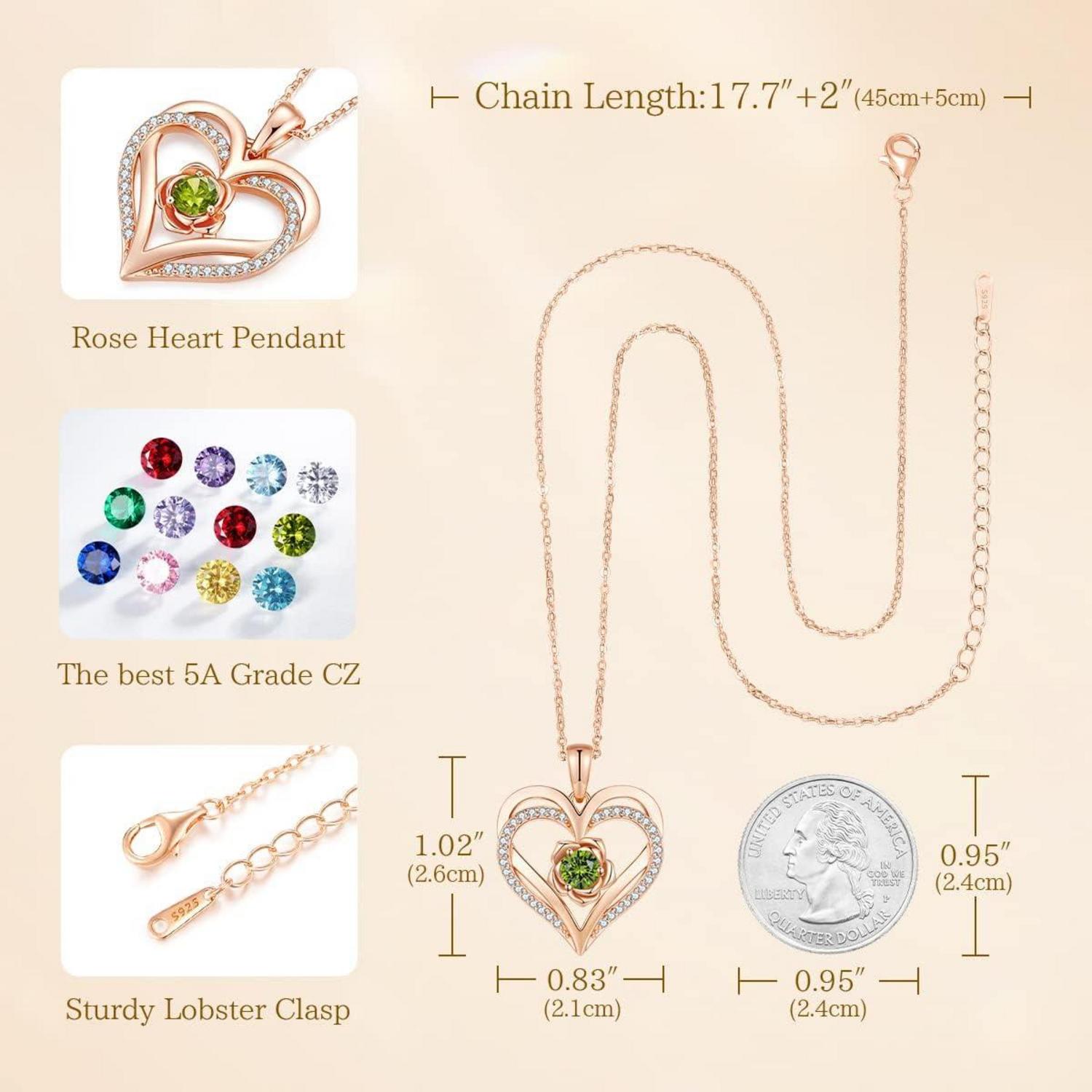 CDE Kette Damen Rosegold Herz Halskette 925 Silber Geburtsstein Schmuck