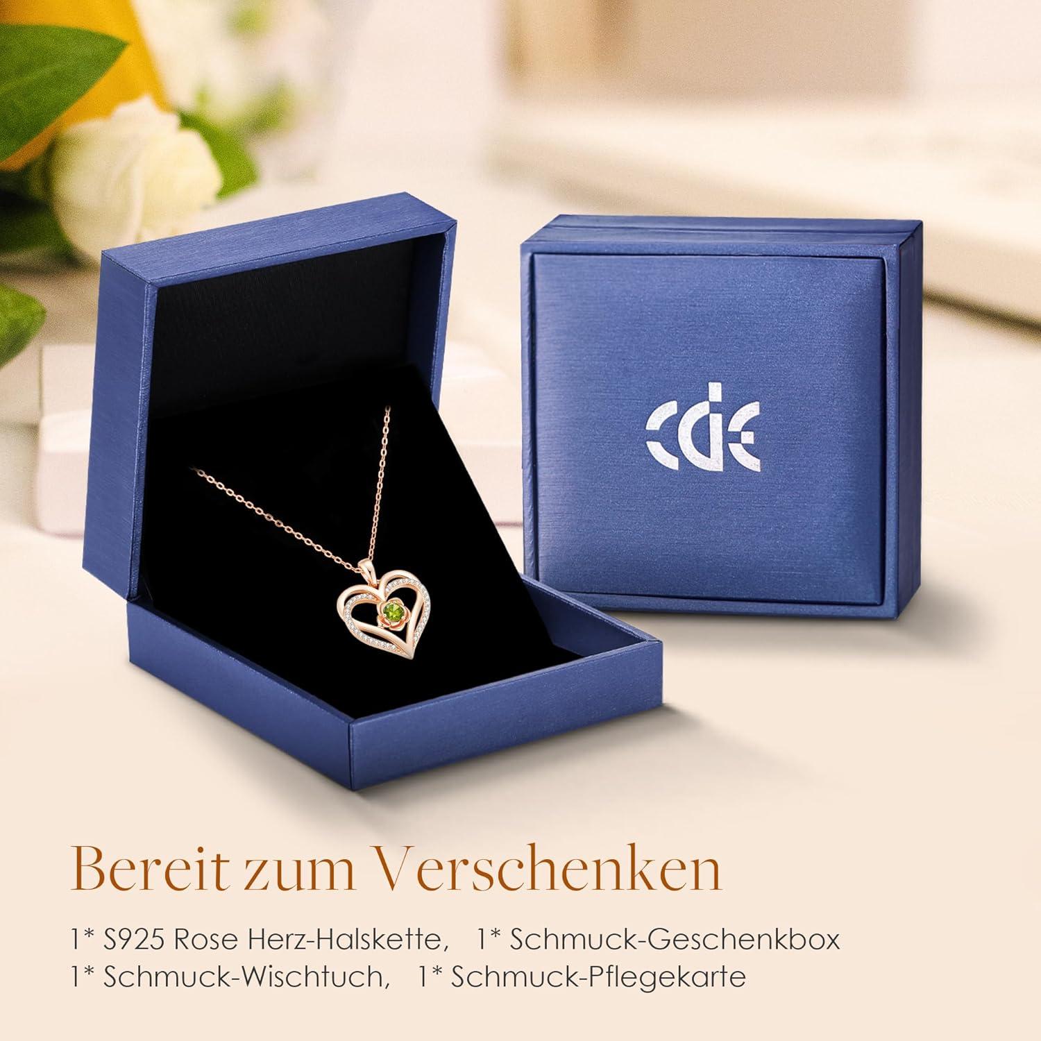 Damen Kette Rosegold Herz Halskette 925 Silber Geburtsstein Anhänger