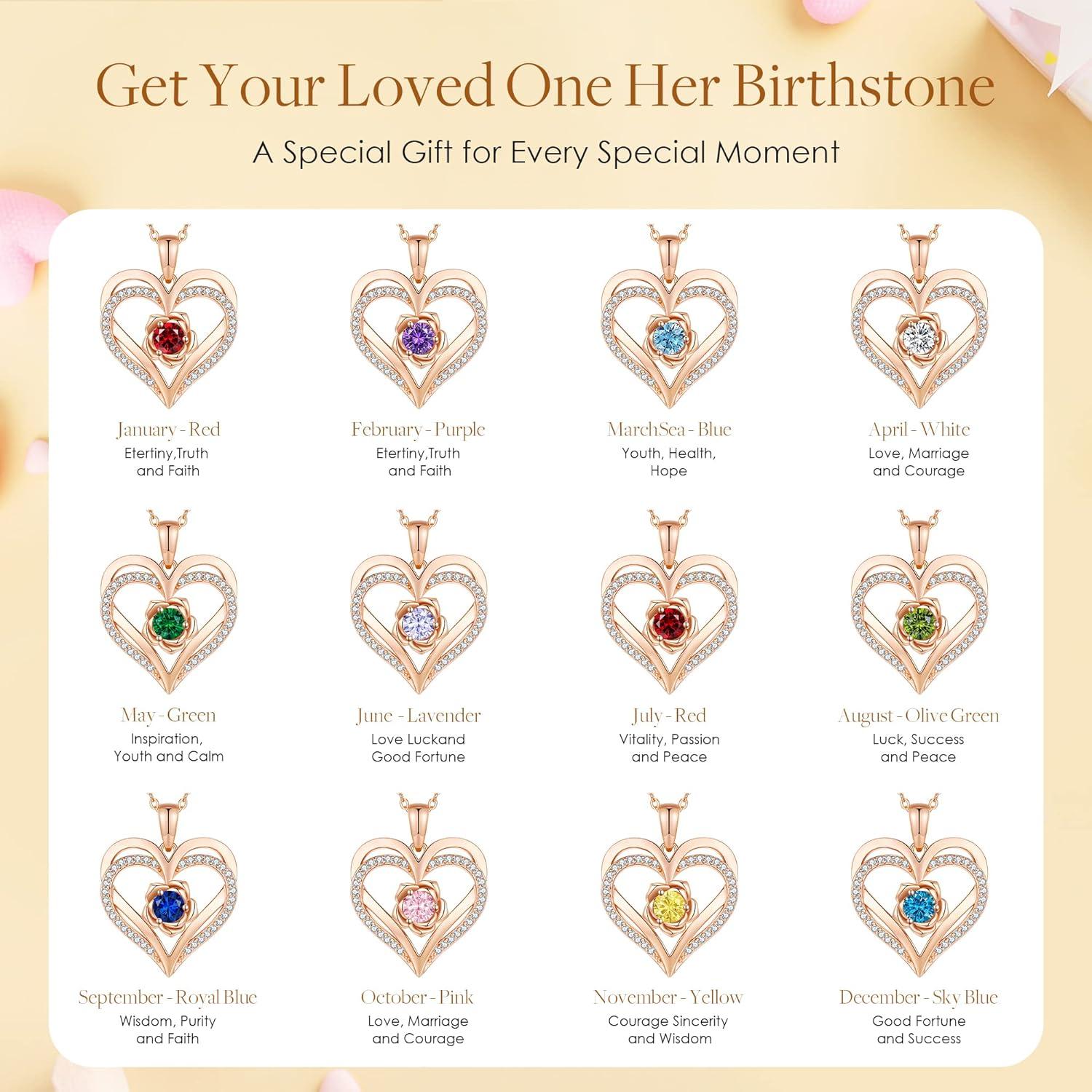 CDE Damen Kette Rosegold Herz Halskette 925 Silber Geburtsstein Geschenk