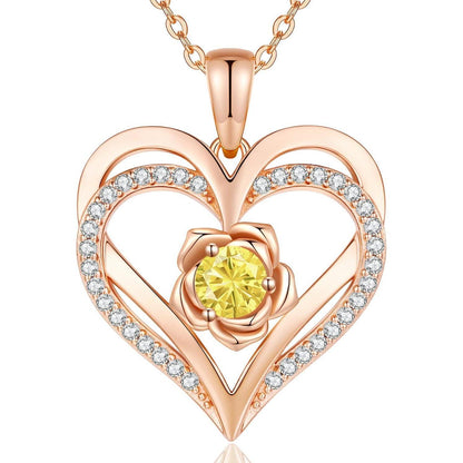 Herz Halskette Rosegold mit Geburtsstein aus 925 Sterling Silber