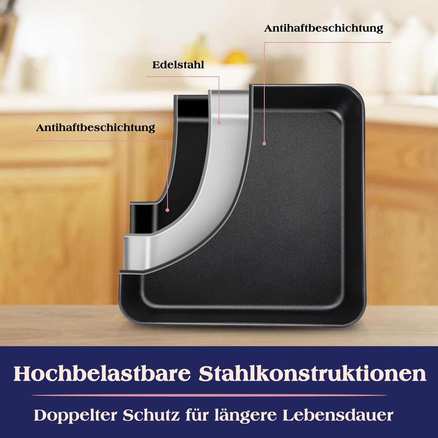 Joyfair Quadratische Kuchenform 2er Set Edelstahl Antihaftbeschichtung 21x21x5cm