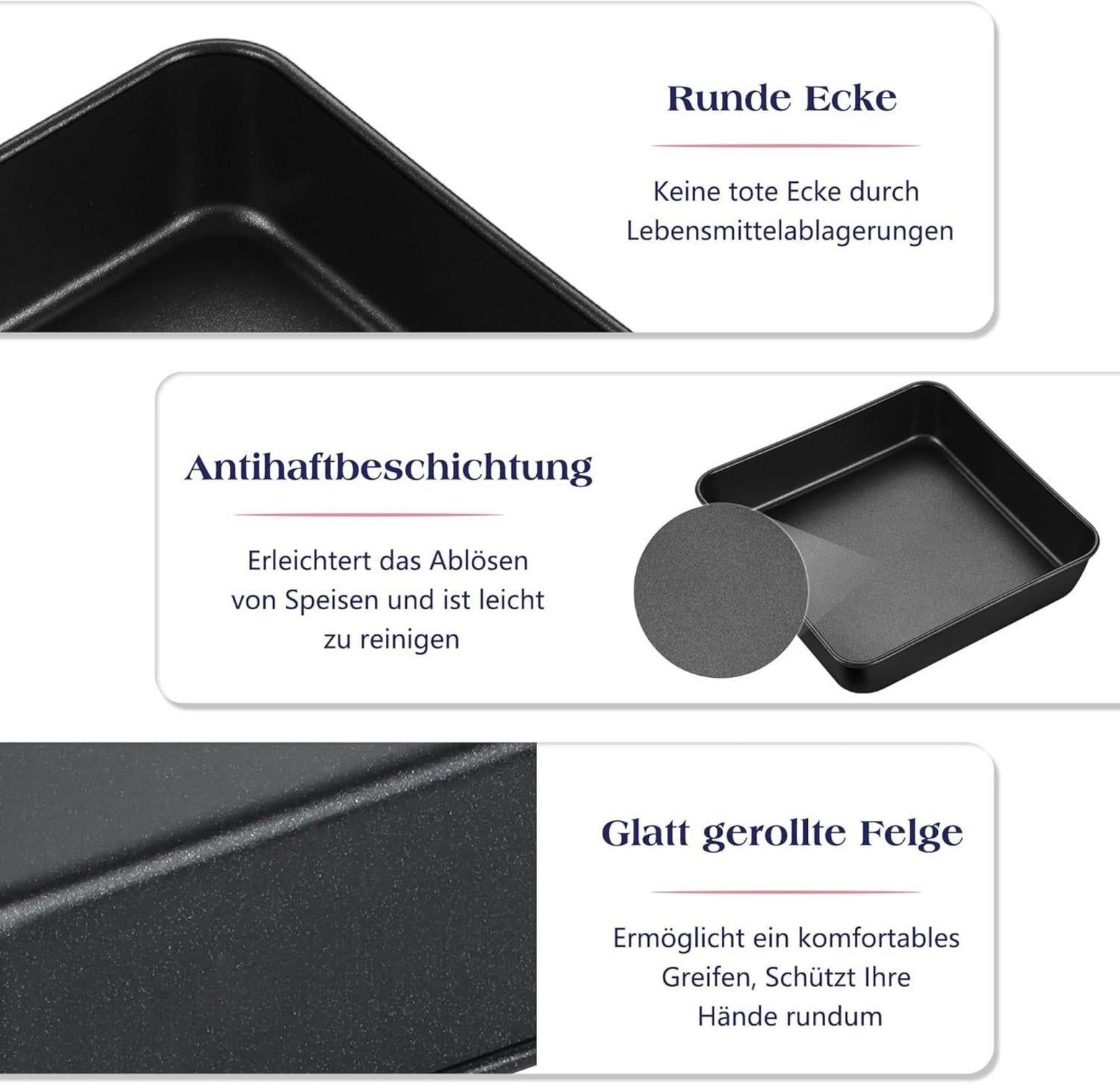Joyfair Quadratische Kuchenform 2er Set, Edelstahl Antihaft 21x21x5 cm für