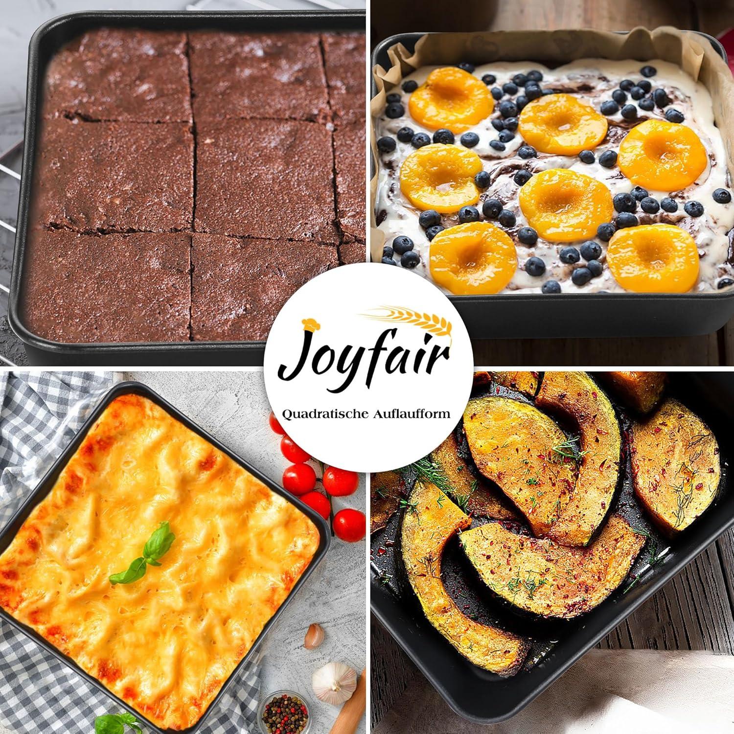 Joyfair Quadratische Kuchenform 2er Set, Edelstahl Antihaft 21x21x5 cm für