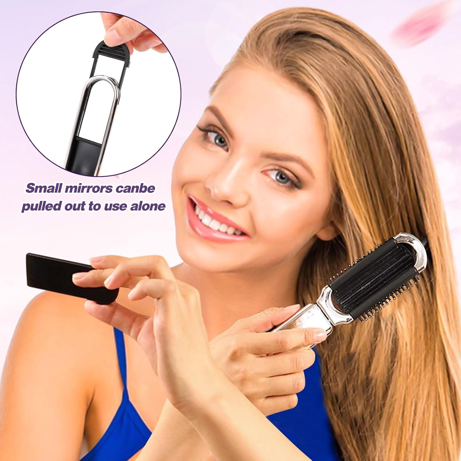 Klapp Haarbürste mit Reisespiegel 2 Stück Mini Faltbare Haarbürste Haarmassagekamm