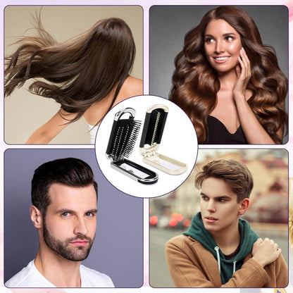 2er Set Klapp Haarbürste mit Reisespiegel Haarmassagekamm für Damen
