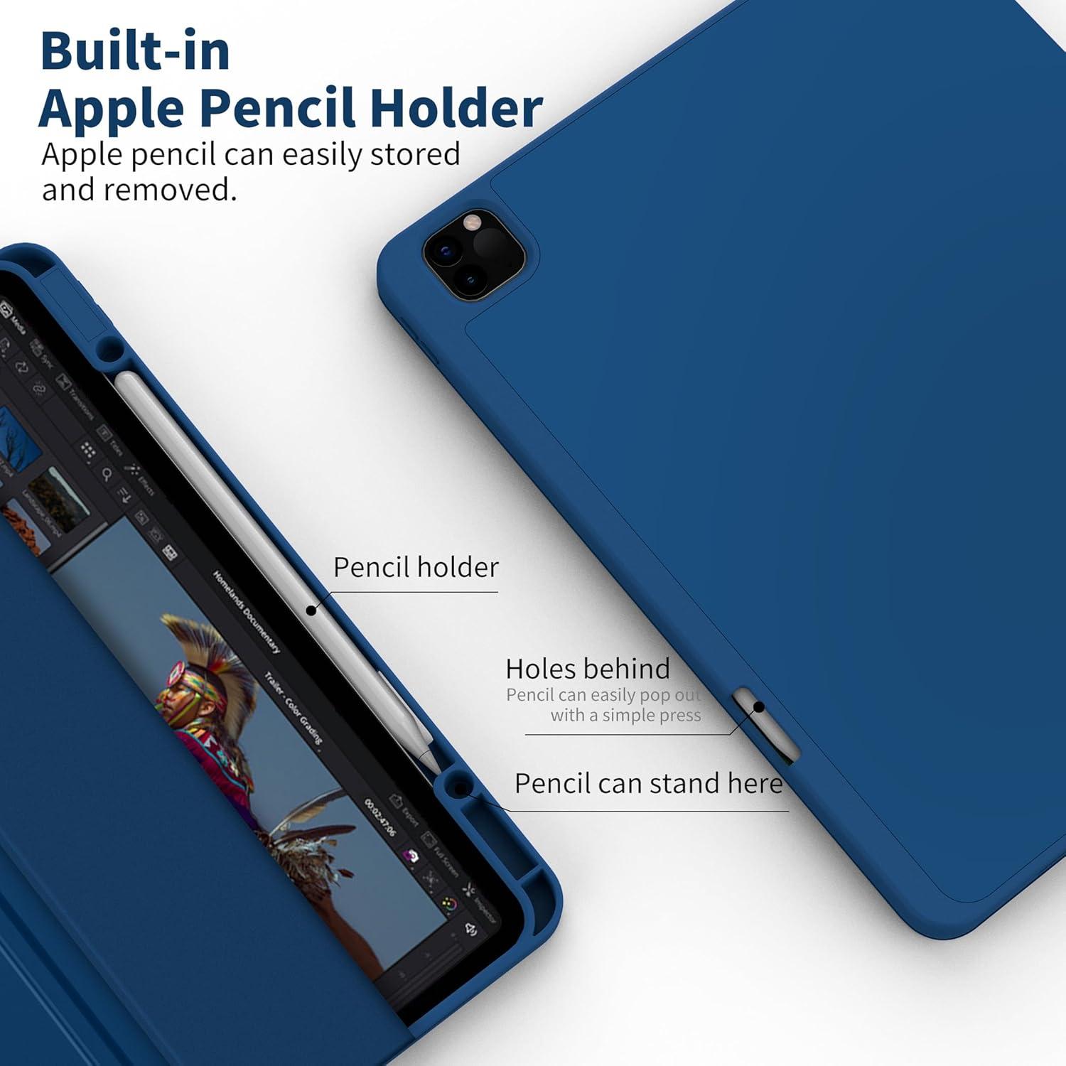 Schutzhülle für iPad Pro 12.9 2022/2021/2020/2018 Blau mit Stifthalter