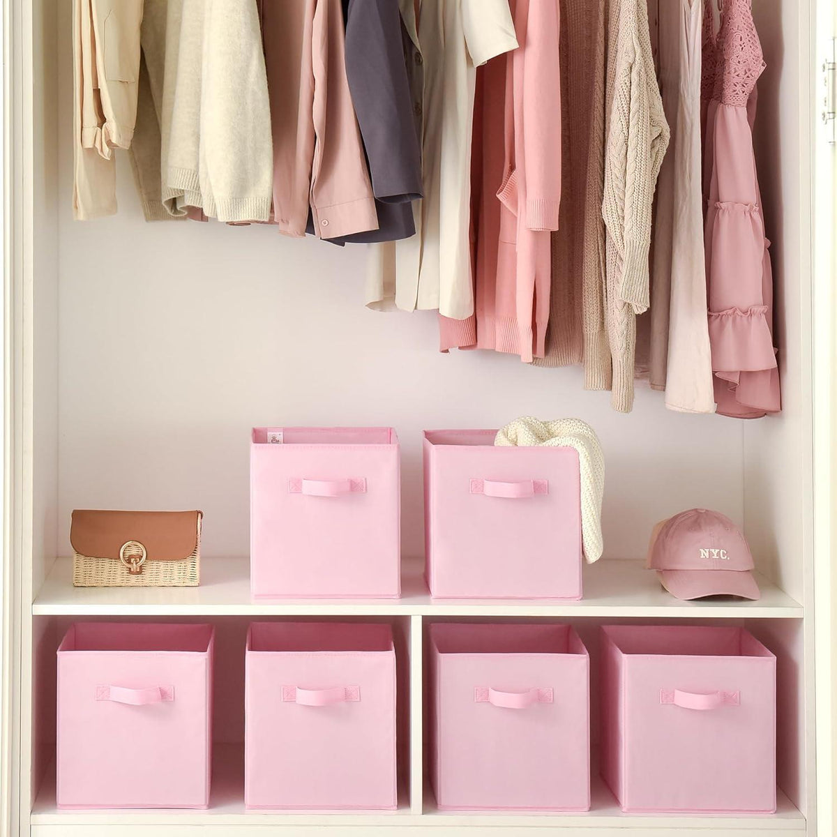 Aufbewahrungsboxen Stoff 6er Set Rosa mit Griffen 26,7x26,7x28 cm