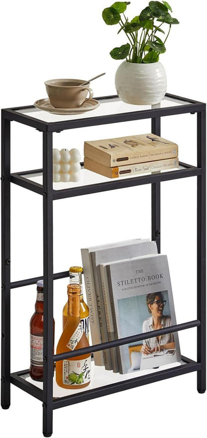 Beistelltisch Glastisch Zeitschriftenhalter 3 Etagen Schwarz