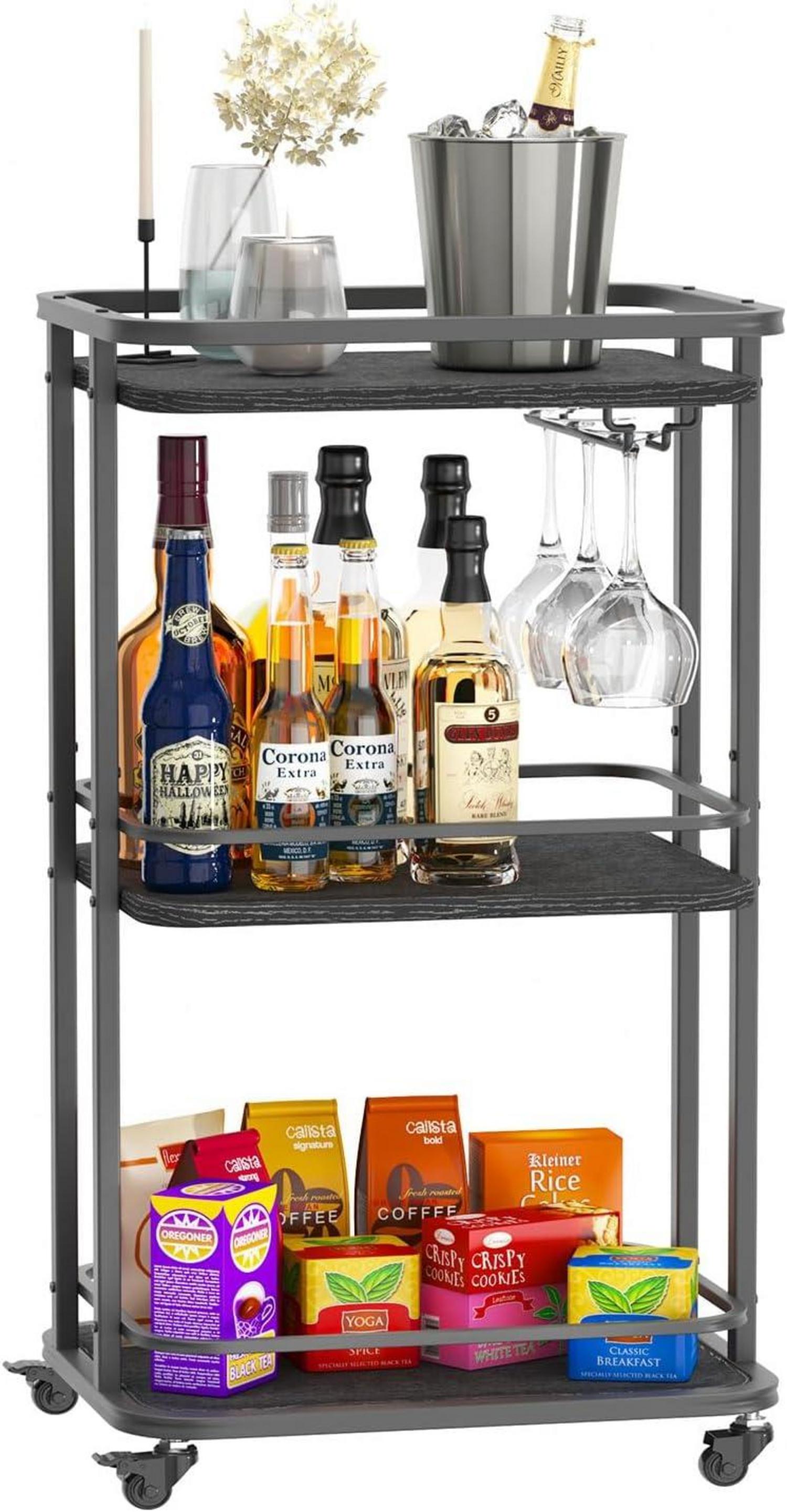 3-Tier Küchen Servierwagen mit Rädern, Rolling Bar Cart