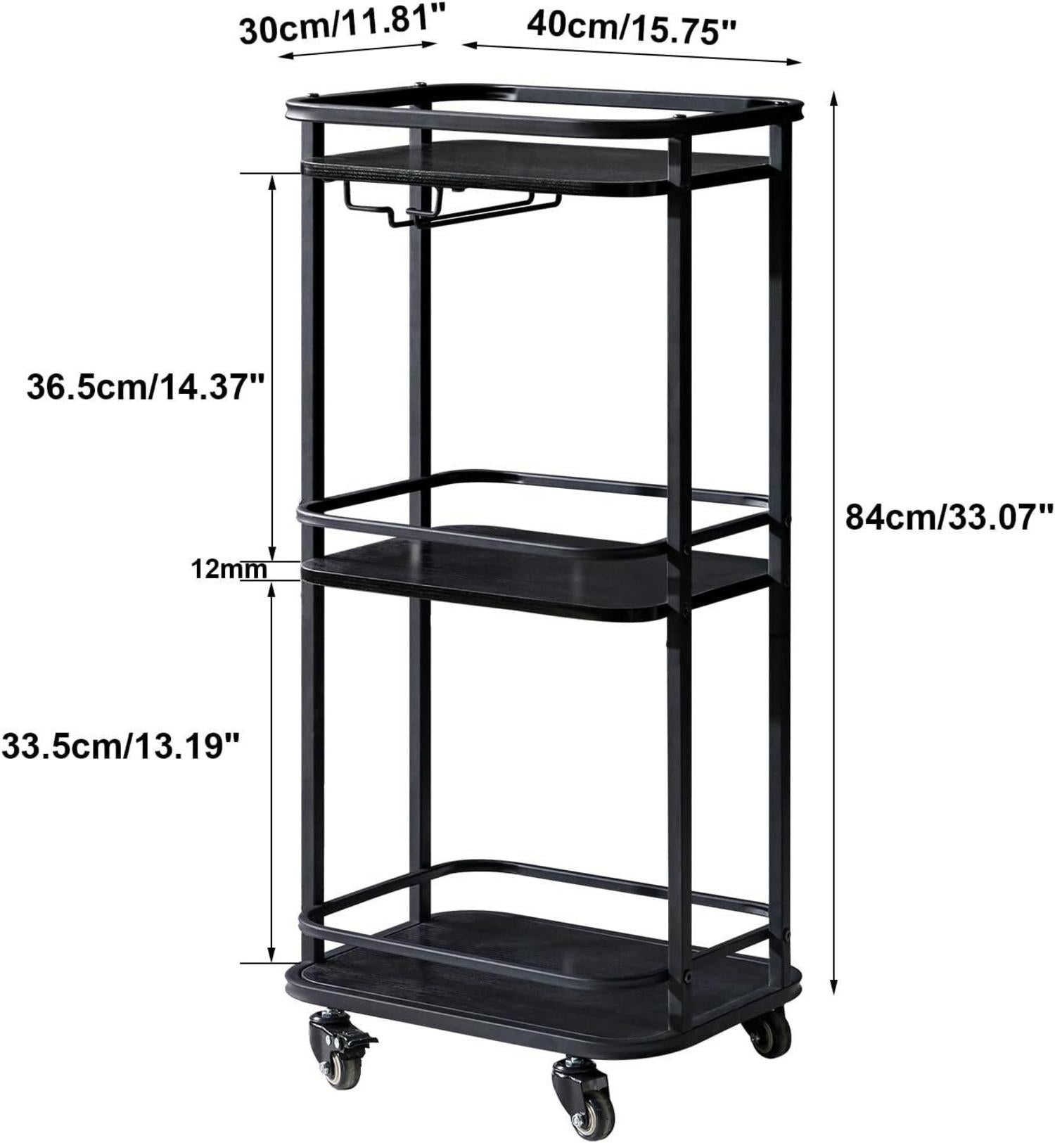 3-Tier Küchen Servierwagen mit Rädern, Rolling Bar Cart