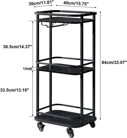 3-Tier Küchen Servierwagen mit Rädern, Rolling Bar Cart