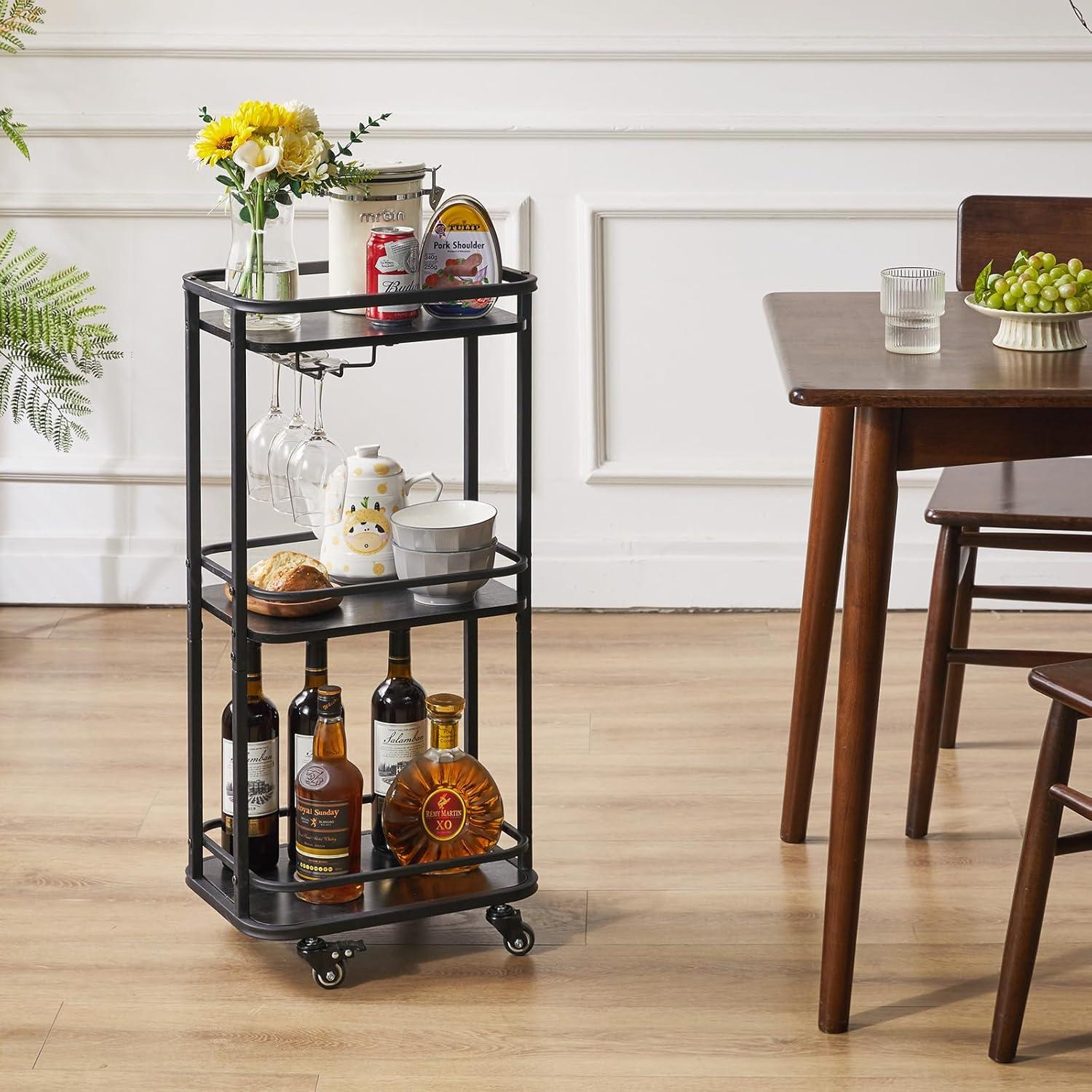 IBUYKE 3-Tier Home Bar Servierwagen Küche Aufbewahrungswagen Rolling Mini Cart