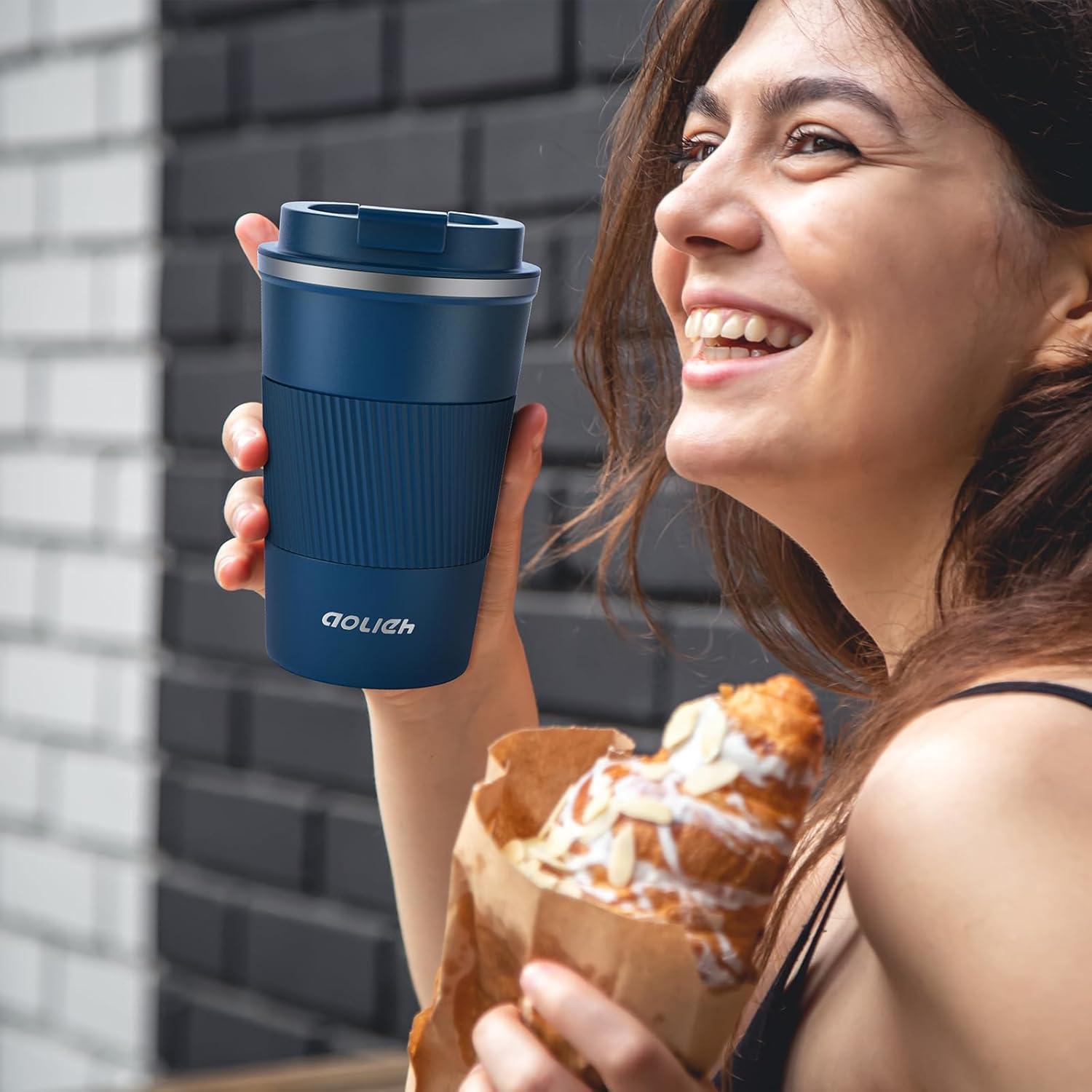 Aolieh Thermobecher Edelstahl Kaffeebecher-to-go 380ml Marineblau