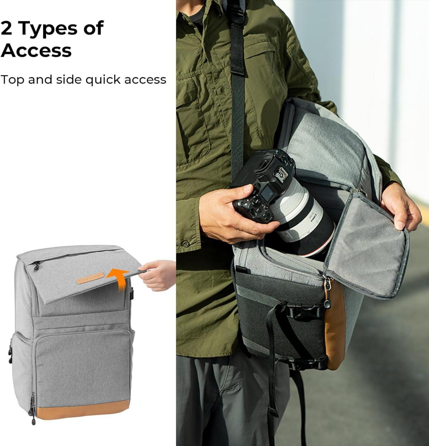 Kamerarucksack 22L mit Laptopfach und Regenschutz, ergonomisches Design
