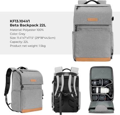 Kamerarucksack 22L mit Laptopfach und Regenschutz, ergonomisches Design